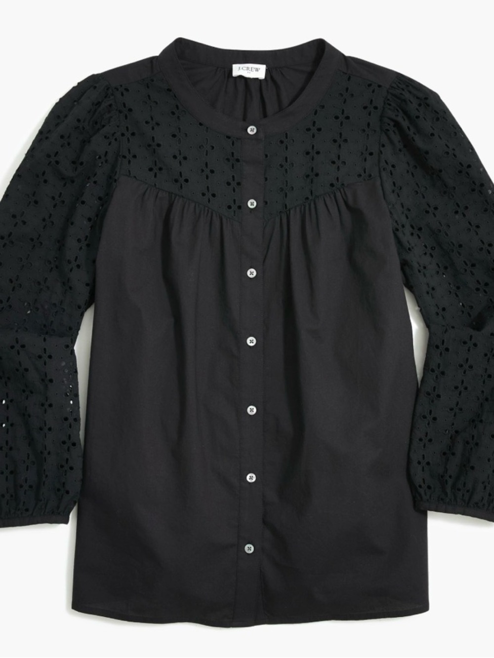 J. Crew Factory Black Eyelet Yoke Button-Front Shirt